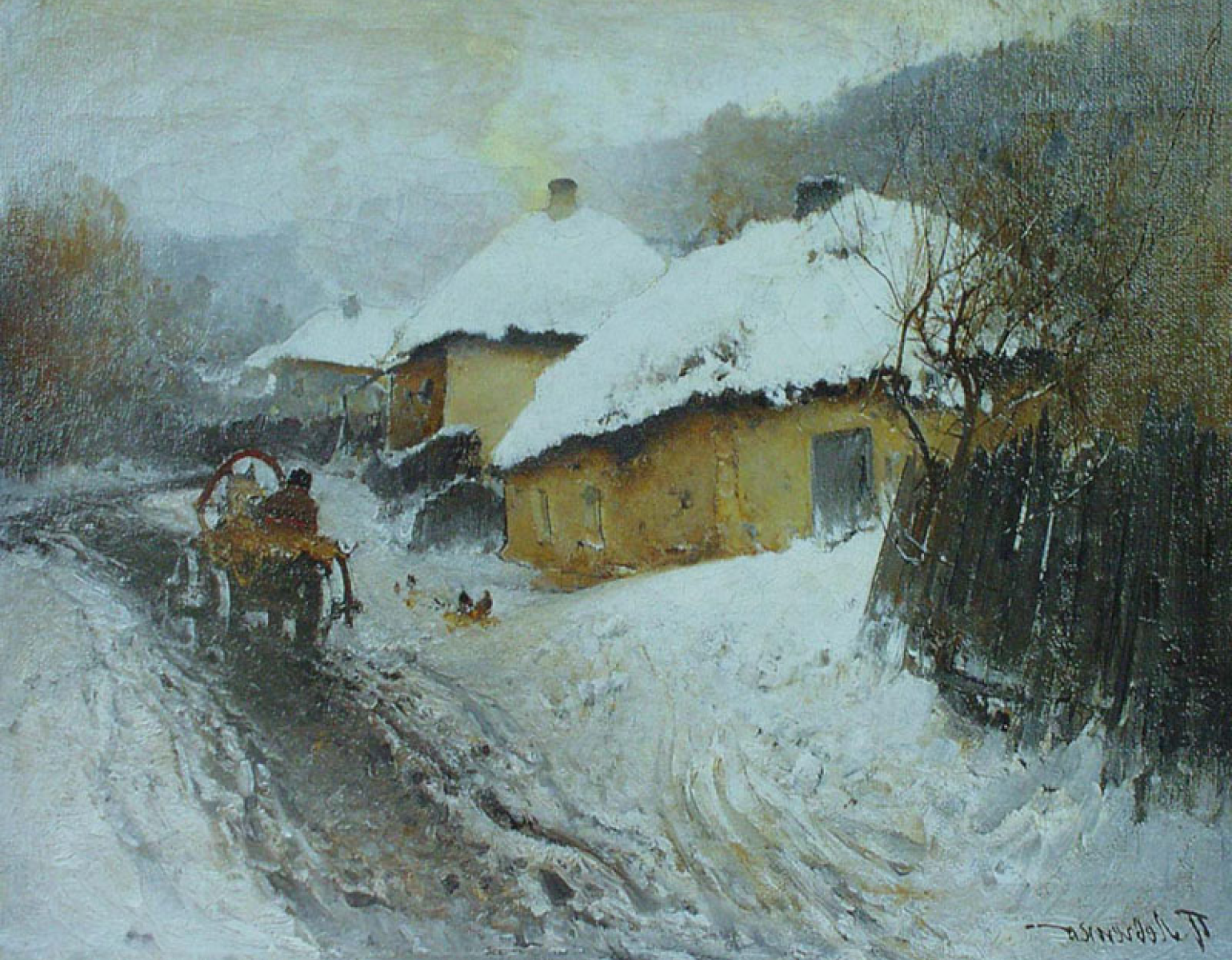 Картина 'Українське село взимку' написана Левченком